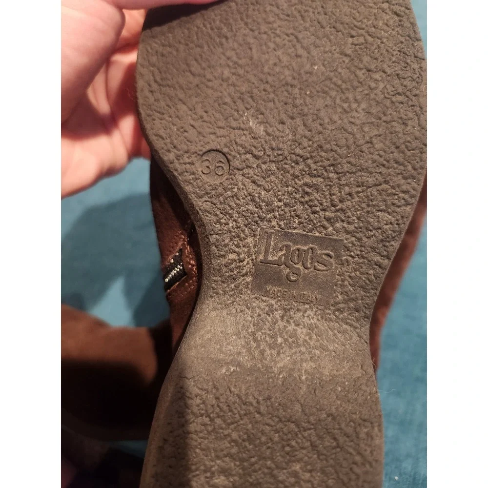 Lagos Women's Brown Suede Knee High Boots Shearling Lined‎ Size 36 Made in Italy